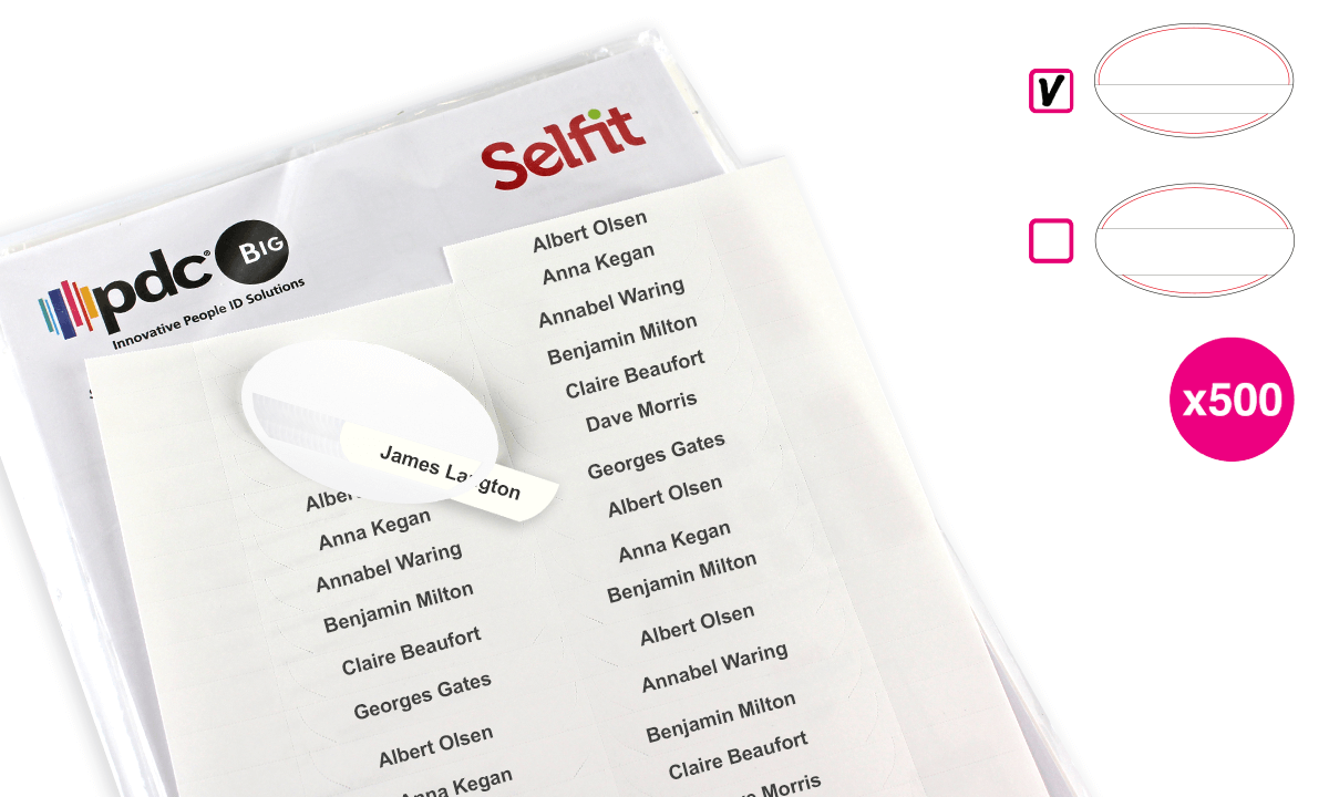 Selfit Single Line-insteekkaartjes, 70 x 12 mm met gebogen randen, wit, 500 insteekkaartjes