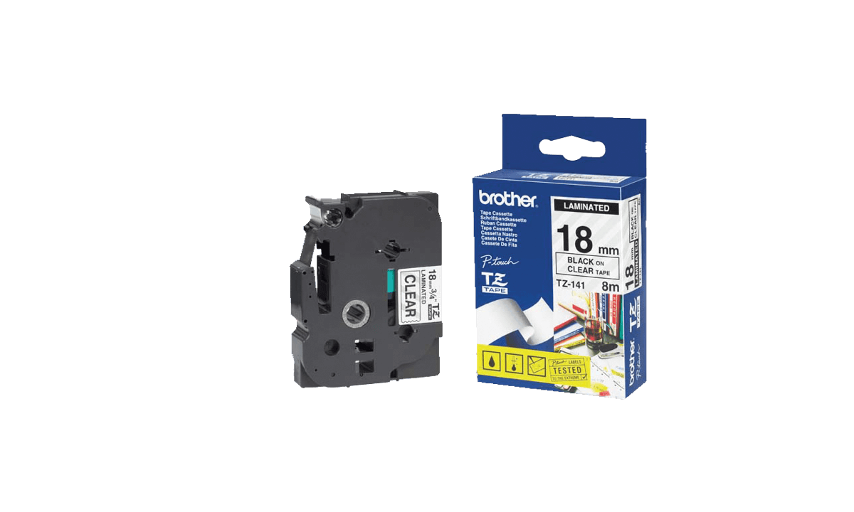 Brother P Touch Tapes, 18 mm, zwart bedrukking op transparante tape