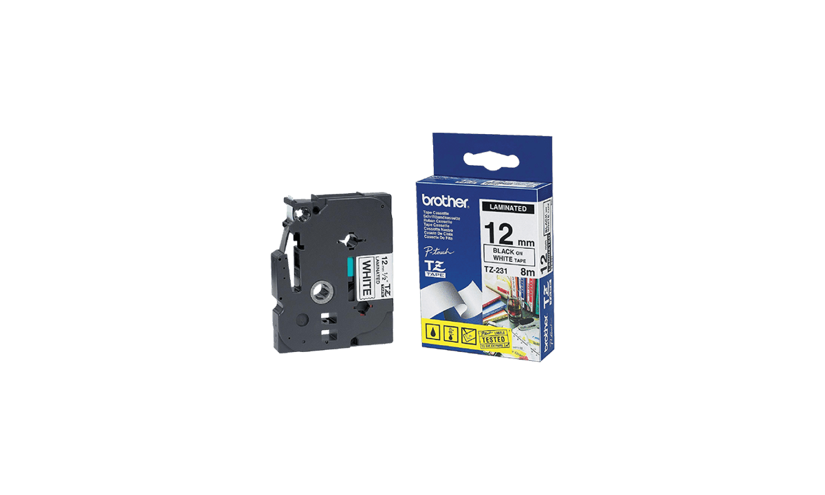 Brother P Touch Tapes, 12 mm, blauw bedrukking op wit tape