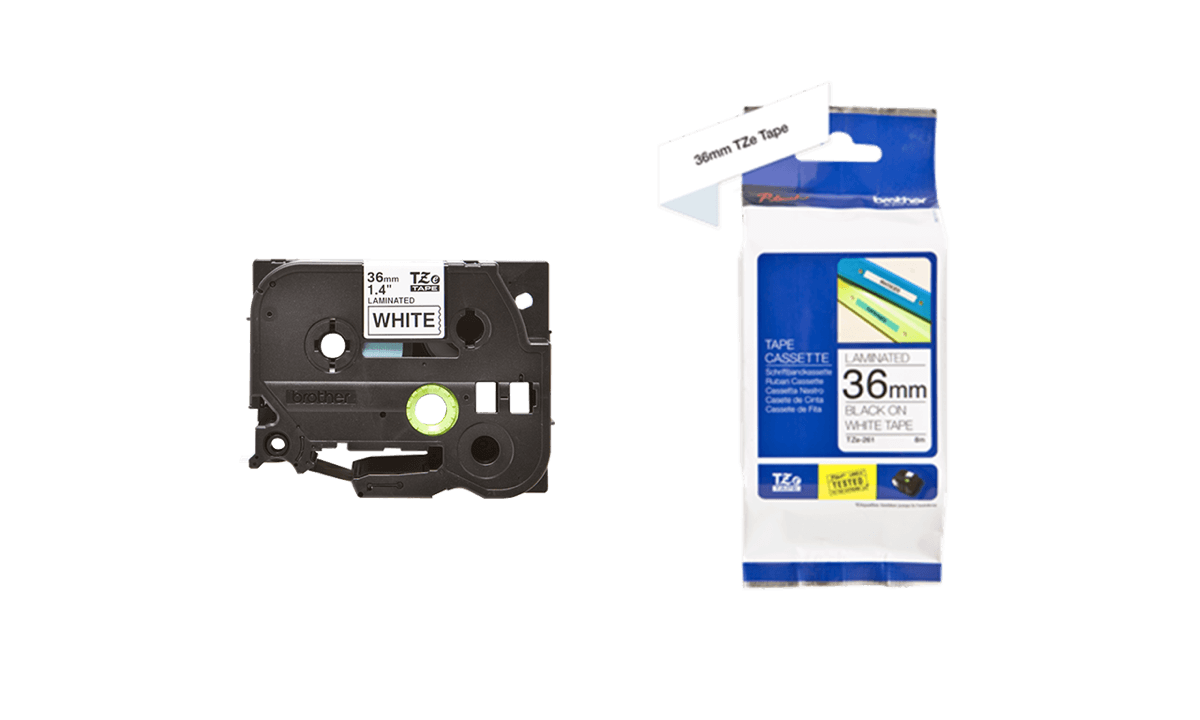 Brother P Touch Tapes, 36 mm, zwart bedrukking op wit tape