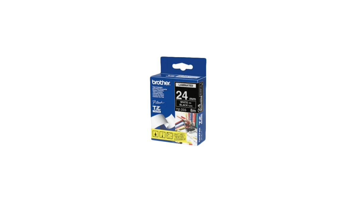 Brother P Touch Tapes, 24 mm, wit bedrukking op zwart tape