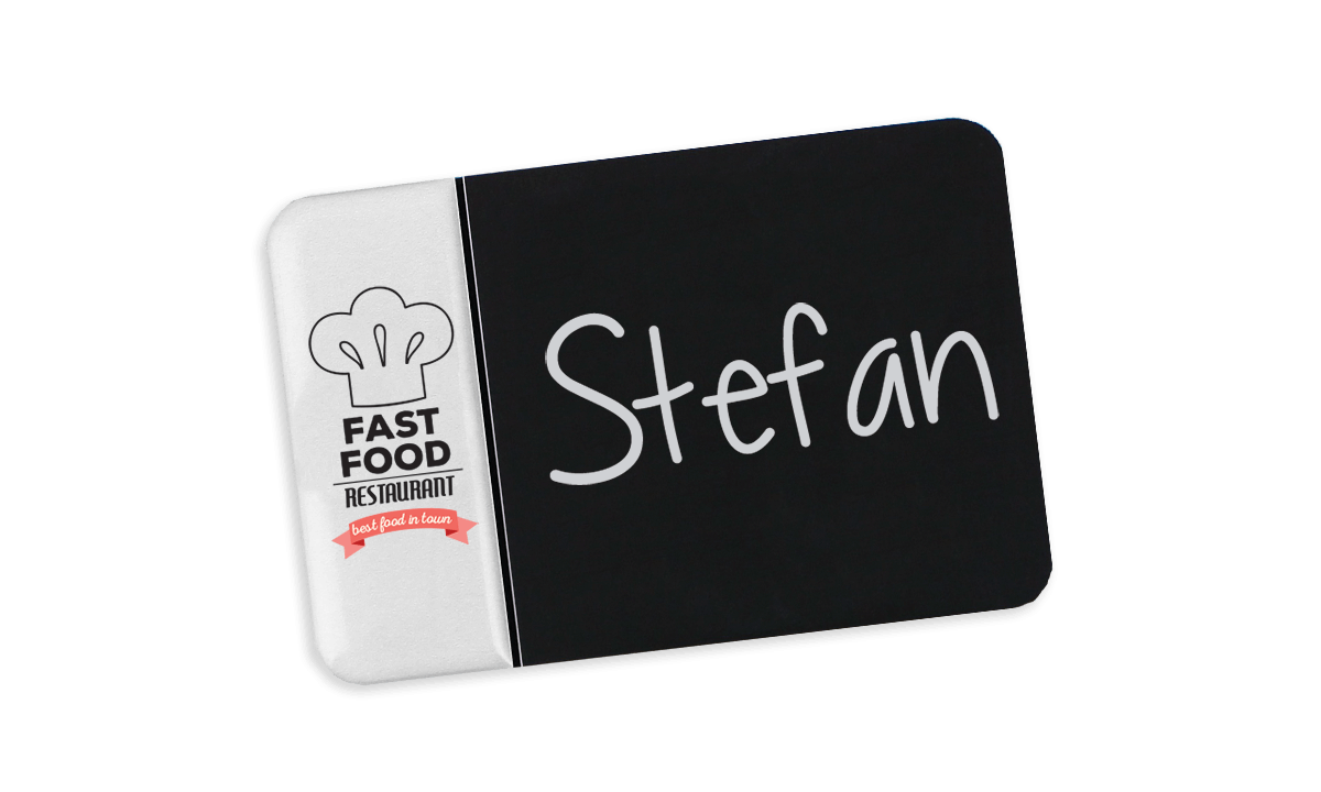 Krijtbord Badges, 75 X 50 mm, gepersonaliseerde afdruk op linkerrand