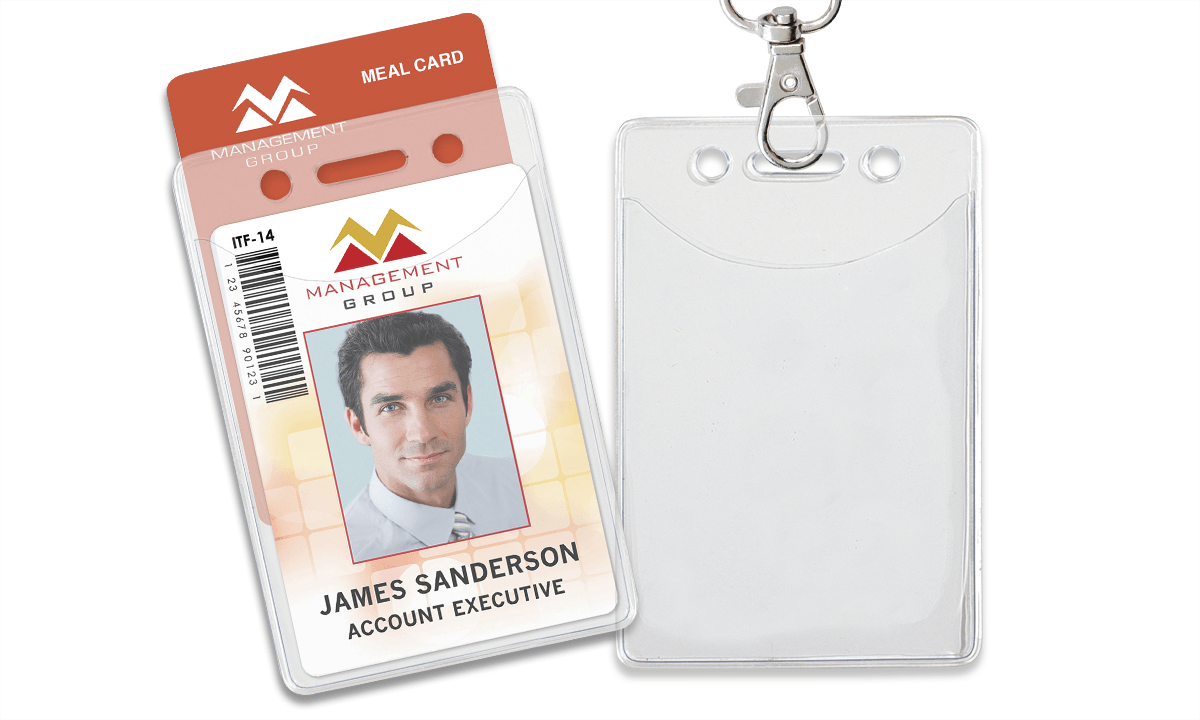 Premium verticale vinyl badgehouder met twee vakken - Creditcardformaat (CR80)