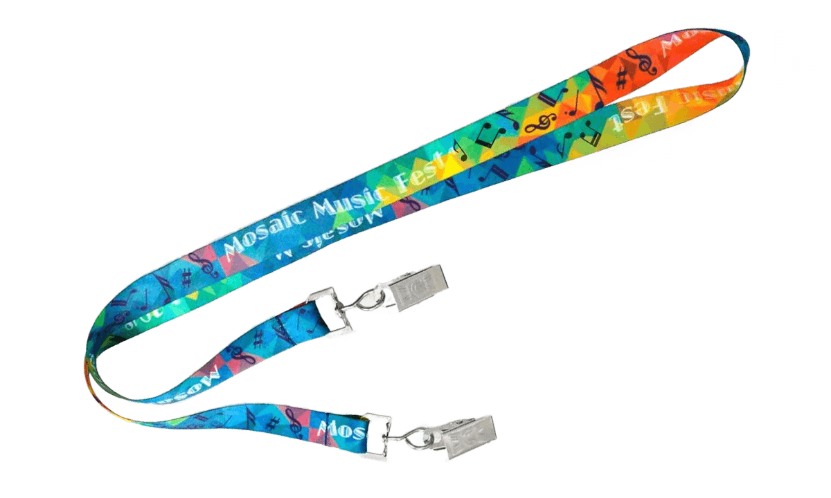 Gepersonaliseerde 15 mm satijnen lanyard met dubbele sluiting- volledige kleurenprint