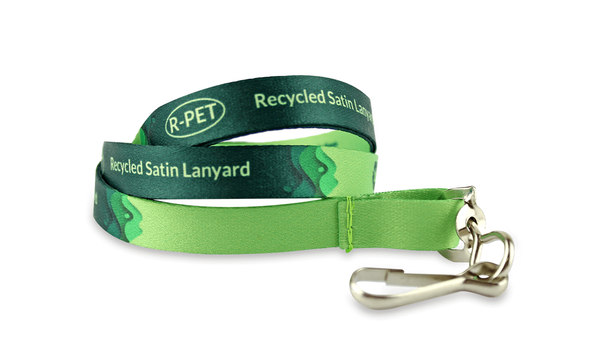 Gepersonaliseerde 10 mm lanyards van gerecycleerd satijn 10 mm - Meerkleurenbedrukking