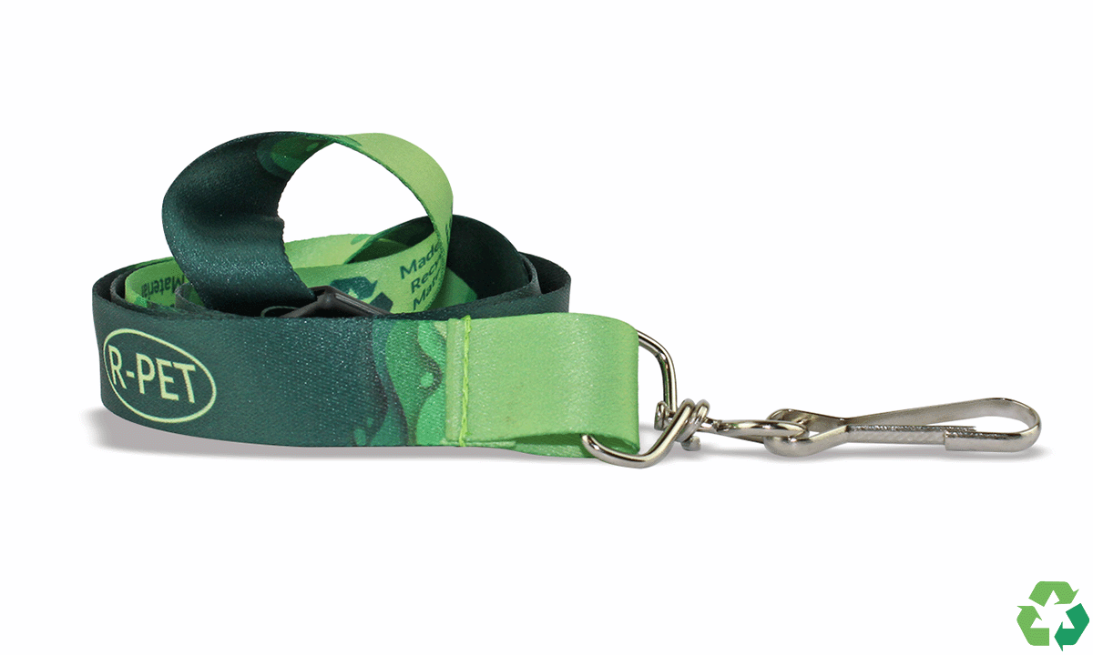 Gepersonaliseerde 20 mm lanyards van gerecycleerd satijn 20 mm - Meerkleurenbedrukking