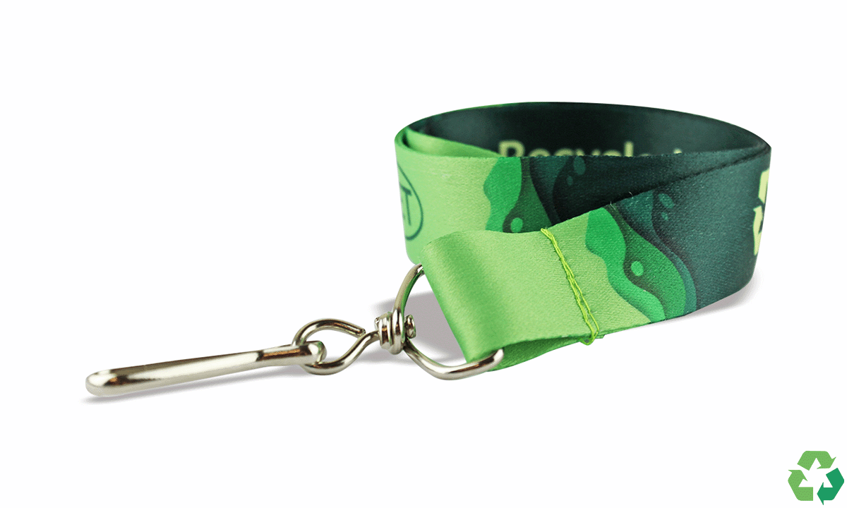 Gepersonaliseerde 25 mm lanyards van gerecycleerd satijn 25 mm - Meerkleurenbedrukking