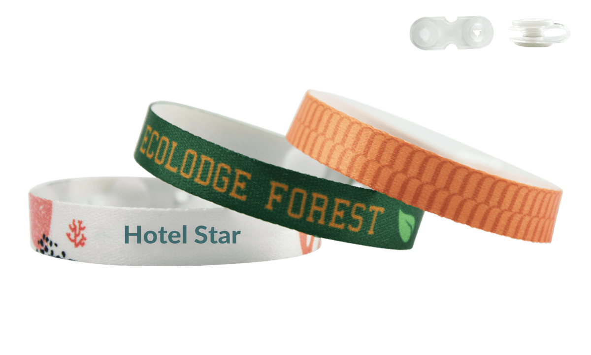 Polsbandjes van GERECYCLED satijn 10mm  "speciaal voor camping" met Zurich sluiting 