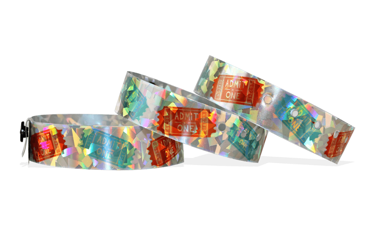 Holografische polsbandjes, 19mm, diamant metallic patroon, met digitale kleuren afdruk