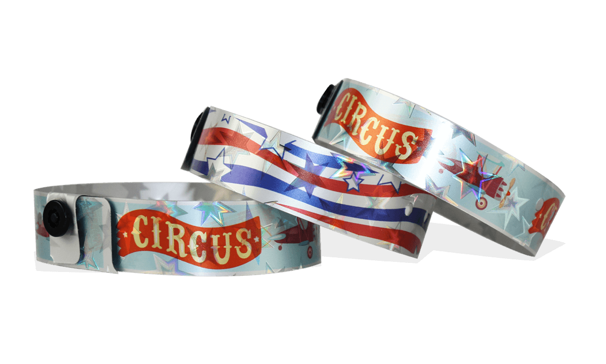 Holografische polsbandjes, 19mm, sterren metallic patroon, met digitale kleuren afdruk