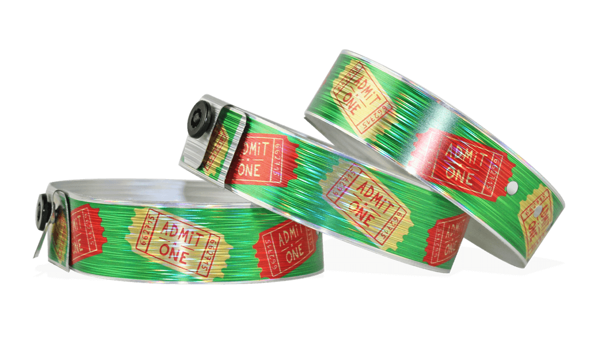 Holografische polsbandjes, 19mm, gestreepte metallic patroon, met digitale kleuren afdruk