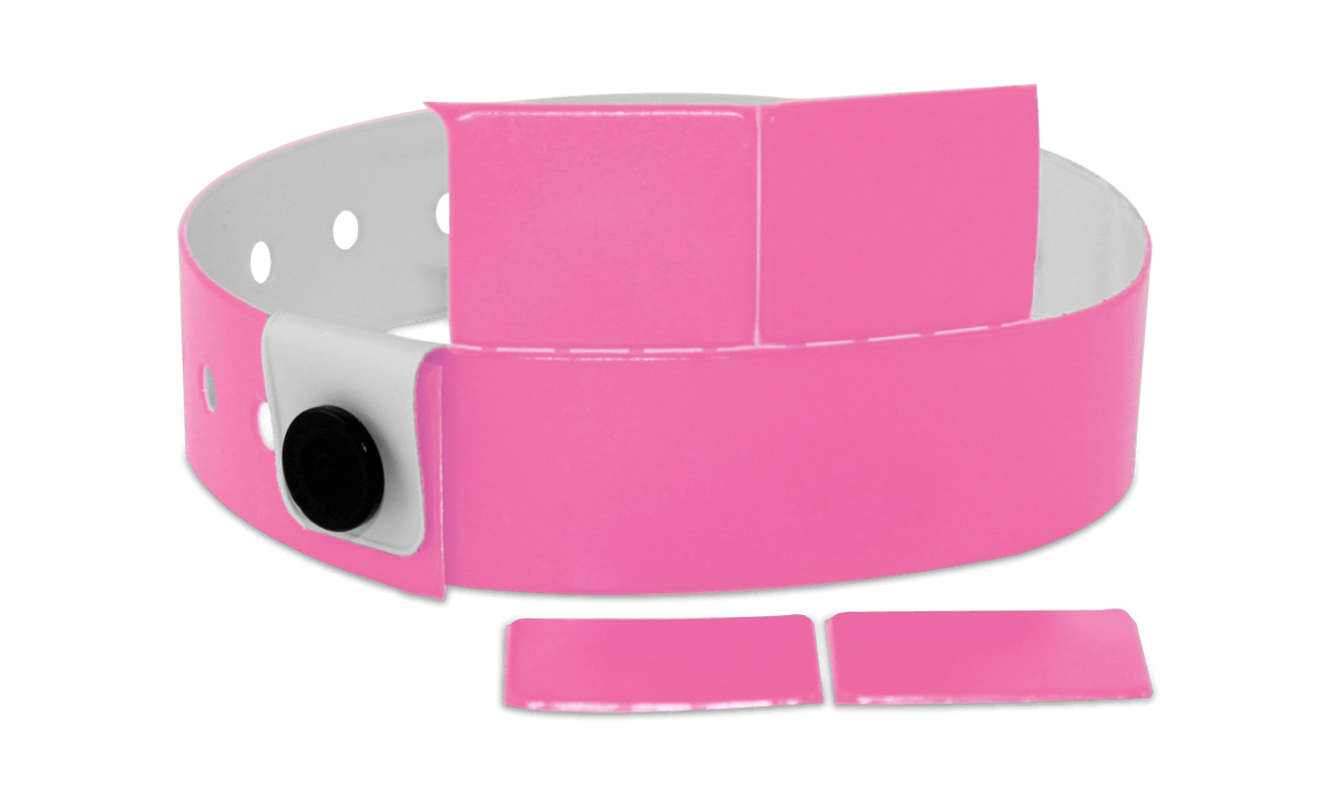 Vinyl polsbandjes met 4 afneembare tabs, 19mm zonder afdruk, day glow pink