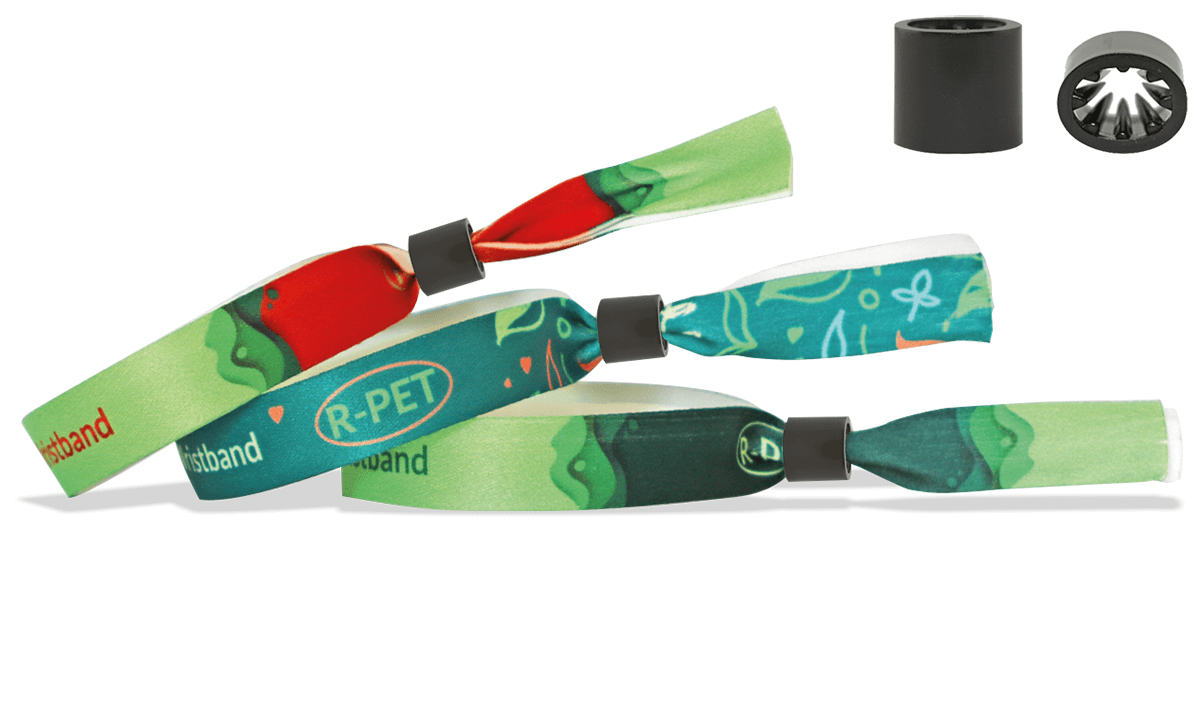 Polsbandjes van GERECYCLED satijn met schuif sluiting in plastic (Oslo)