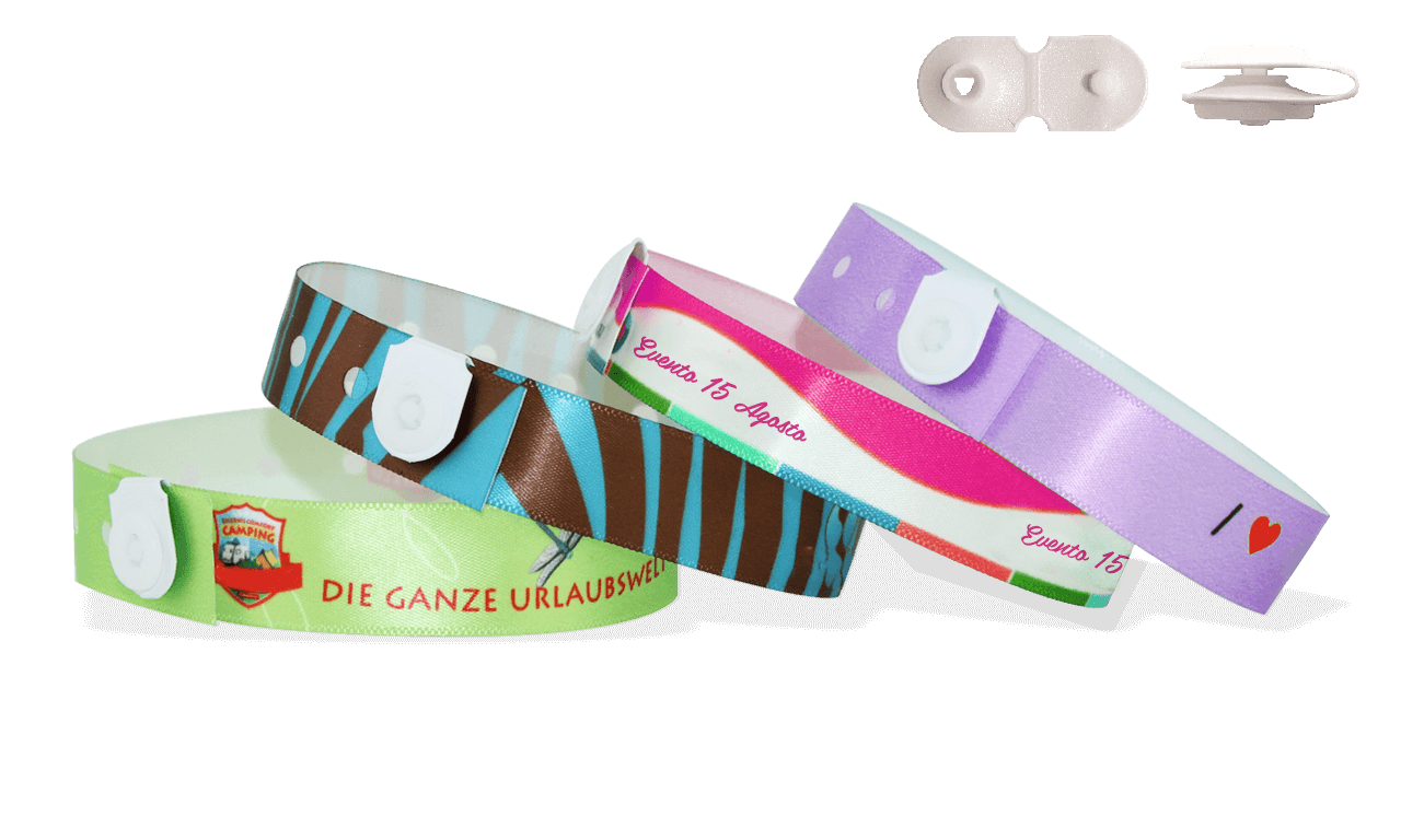 Satijn polsbandjes "St Tropez" met knop druksluiting in vinyl