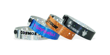 Holografische polsbandjes, 19mm, glitter metallic patroon, met een 1 kleur afdruk